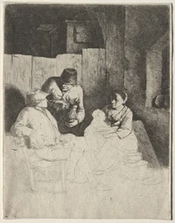 Moren sitter på et vertshus