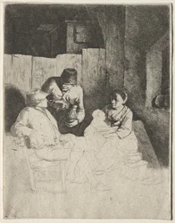 Moren sitter i et vertshus, midten av 1600-tallet.