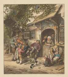 Spelemann foran et vertshus