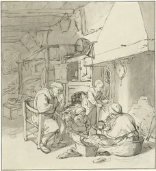 Bondefamilie nær skorstein