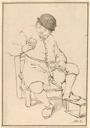 Sittende bonde med kanne, ca. 1763.