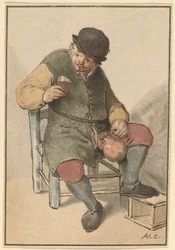 Sittende bonde med kanne, ca. 1763.