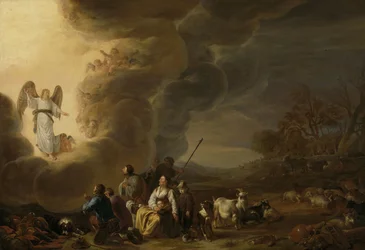 Bebudelsen til hyrdene, ca. 1655–1659 (olje på panel)