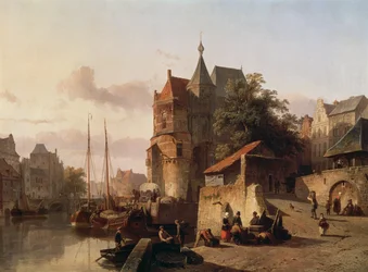 Nederlandsk scene: Befestede bygninger ved bredden av en kanal