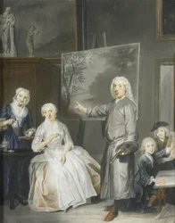 Landskapsmaleren Dirk Dalens III (1688-1753) med sin andre kone Maria Schaack (d. 1766) og barna Anna (født 1725), Willem (1737-60) og Jacobus (1741-63)