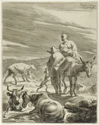 En mor og et svøpt barn som rir på et esel, plate 4 fra Fire landskap