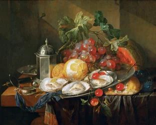 Stilleben av frokost - Frokoststilleben, av Heem, Cornelis, de (1631-1695). olje på tre