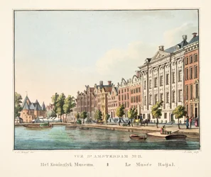 Vue d'Amsterdam No.11. Det kongelige museum. Le Musée Roijal, 1825 (håndfarget gravering)
