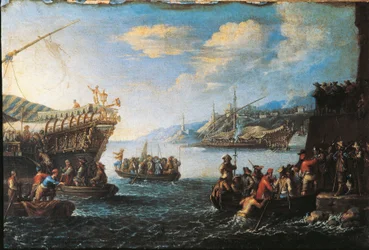 Tropper som legger ut på bysse i Genova havn