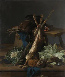 Stilleben med hare og svart hane