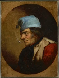 Beboer med blå tuque og rør, ca. 1855 (olje på lerret)