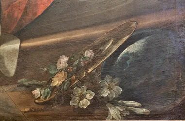 SS Salvatore-kirken, interiør, Rosenkransalteret, Vår Frue av Rosenkransen, lerret av Corrado Giaquinto (1703–1766), detalj, Poggiardo, Lecce, Puglia (foto)