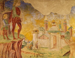 Triumph of Ceres, scene fra august måned, tilskrevet Cosimo Tura (ca. 1430-1495) og Master of Ercole, fresco, nordvegg, Hall of Months, Palazzo Schifanoia (Gledens palass), Ferrara, Detail, Italia, ca. 1470