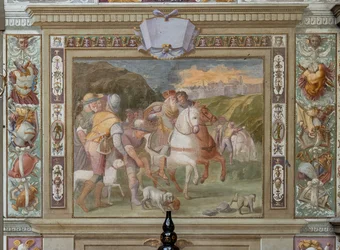 Jaktscene, fra Godfred av Bouillons gjerninger, ca. 1589–94 (fresko)