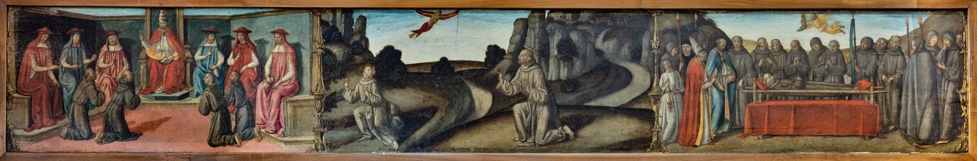 Madonna med barn i herlighet, den hellige Ambrosius, den hellige Frans av Assisi, Gud Faderen og englenes, altertavle, detalj (fresko)