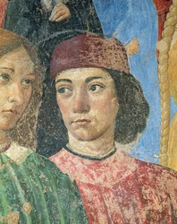 Prosesjonen av biskopen foran kirken S. Ambrogio, detalj av Marsilio Ficino 1433-99 1468 fresco