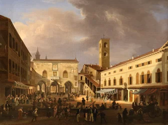 Utsikt over Piazza Grande i Bergamo