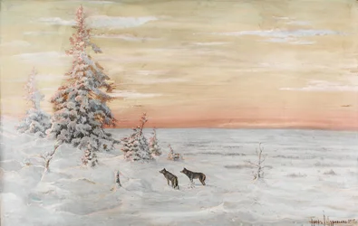 Vinterlandskap med ulver, 1915