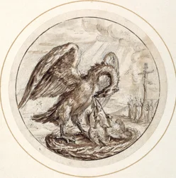 En pelikan i hennes fromhet, tidlig på 1600-tallet (penn og brunt blekk med brun vask)