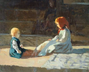 Barn i sol, rundt 1860, av Cristiano Banti (1824-1904)