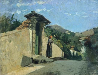 Studie av landskap, ca 1860, av Cristiano Banti (1824-1904), olje på lerret om bord