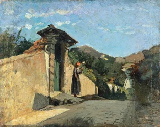 Studie av landskap, ca 1861, av Cristiano Banti (1824-1904), olje på lerret om bord