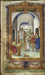 Penelope-skriving, Telemachus og Laertes illustrasjon for The Heroides av Ovid, 1485-1499