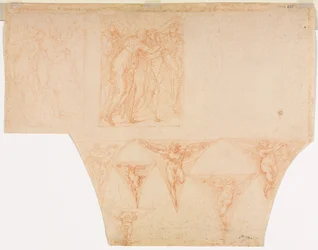 Studies for Christ Meeting His Mother..., Studies of an Angel in a Pendentive verso, 15991604.