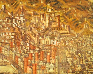 Utsikt over Genova og dets slott (detalj) 1597 (olje på lerret)