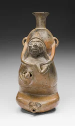 Rituelt kar som representerer en kvinne som bærer et kar (Aryballos) og ammer et barn, 1200-1450 e.Kr. (keramikk og pigment)