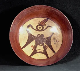 Førkolumbisk kunst, Nazca-sivilisasjonen: terrakottakrus dekorert med en fremstilling av en fugl. 100 f.Kr.-800 e.Kr. Lima, Nasjonalmuseet for antropologi og arkeologi, Peru