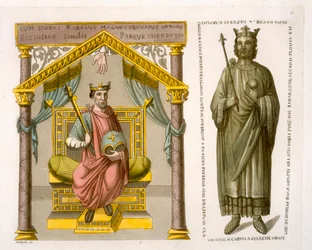 HRE Charles II (the Bald) på tronen, etter et manuskript i Colberg Library, plate 6 fra 