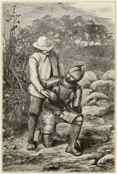 Christian and Faithful slutter seg til selskap fra The Pilgrims Progress From This World, To That Who Is To Come av John Bunyan (1628-1688) illustrasjon av Thomas Dalziel (1823-1906) Faithful hjelper fremdriften