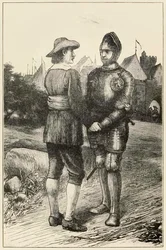 Hopeful and Christian fra The Pilgrims Progress From This World, To That Who Is To Come av John Bunyan (1628-1688) illustrasjon av Thomas Dalziel (1823-1906) Hopeful fra byen Vanity slutter seg til C