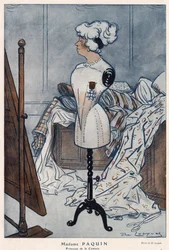 Madame Jeanne Paquin (1869-1936), fransk couturiere, representert med korset av Æreslegionen som hun nettopp har fått - illustrasjon av Daniel De Losques (Henri Casimir Paul Thhouroude dit) (1880-1915) i "" Fantasio"" av 1913