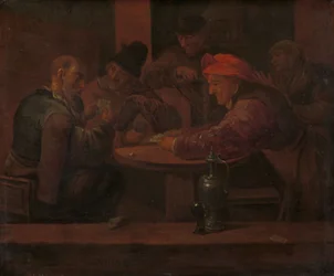 Menn som spiller kort i en taverna, ca. 1660–1680 (olje på panel)