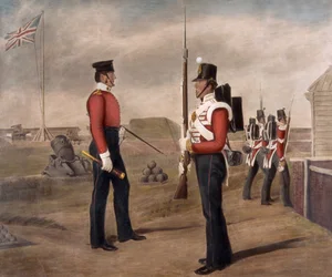 Major Thomas Egerton og en vaktpost, 77. (The East Middlesex) regiment, Portsmouth