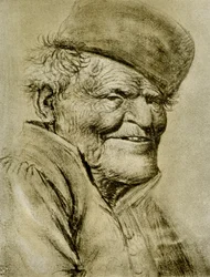 Hovedstudie av en smilende bonde