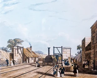 Liverpool og Manchester Railway: Tar vann ved Parkside, 1831 (akvatint)