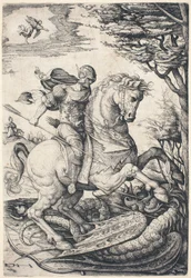 Saint George til hest og dreper dragen