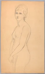 Tegning, stående naken kvinne, 1860–70