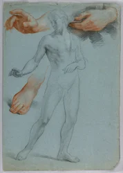 Tegning, Mannlig naken stående, separert, 1858