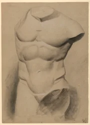 Tegning, mannlig torso fra gips, 1840