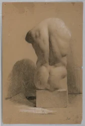 Tegning, mannlig torso fra gips, 1840