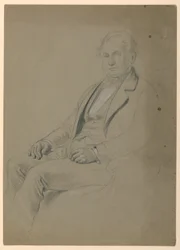 Tegning, sittende mann, 1860