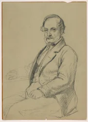 Tegning, sittende mann, ca. 1860