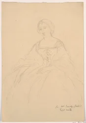 Tegning, fru Sheppard Gandy sittende; Baksiden: Linjeskisse, 1859