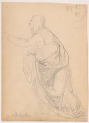 Tegning, Kvinne i kappe som rekker ut en hånd, etter Mariotto Albetinelli, 1844