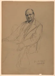 Tegning, Robert L. Stuart sittende, 1881