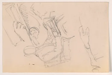 Tegning, Robert L. Stuart, sittende, første portrett, for det presbyterianske sykehuset; separate armstudier, 1881